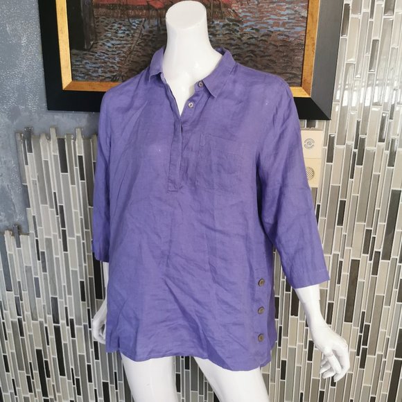 J Jill Love Linen Womens Button Up 100% Linen Blouse Violet Size Large.  7 - Picture 1 of 6